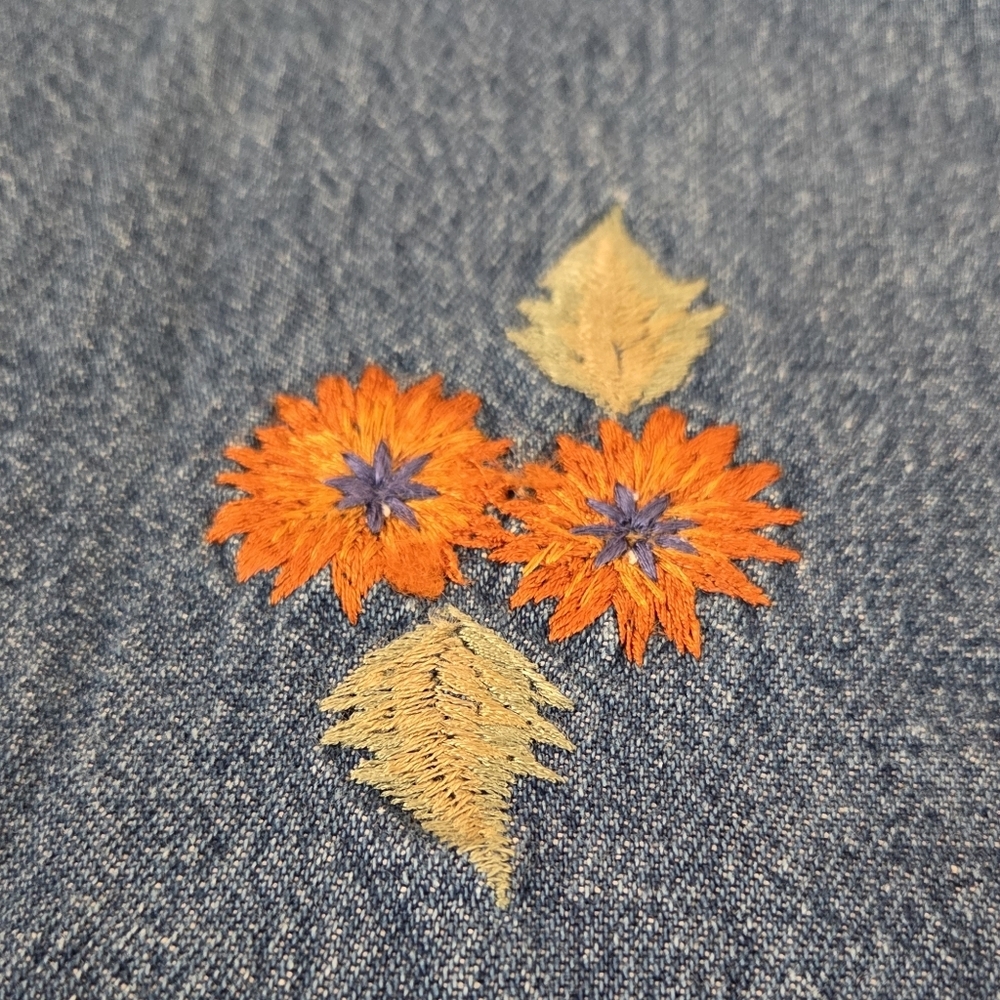 Vintage Denim Petite Sophisticates Embroidered Floral Dress Jumper Overall Y2k - Picture 4 of 9